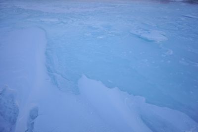 High angle view of frozen water