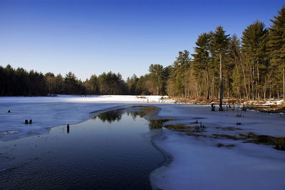 Scenic view of frozen lake against clear sky