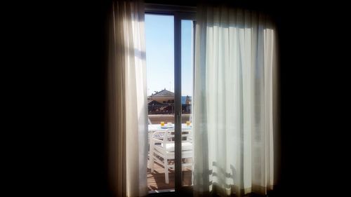 View of city through window