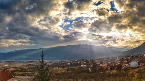 Panoramic view of landscape against sky during sunset