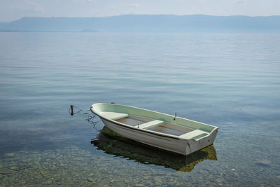 Boat moored in lake