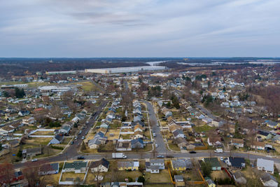 High angle view of townscape against sky