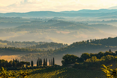 Panoramic view of landscape against sky during sunset