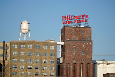 Low angle view of water tower against clear sky