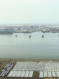 High angle view of sea against clear sky