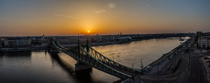 High angle view of bridge at sunrise