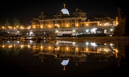 View of illuminated harbor at night