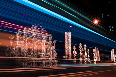 Light trails on road at night