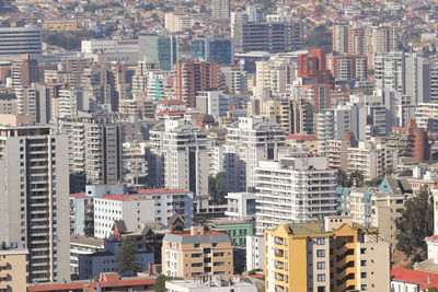 High angle view of modern buildings in city