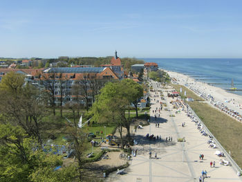 High angle view of town in sea