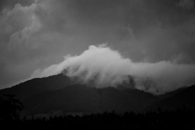 Scenic view of silhouette mountain against sky