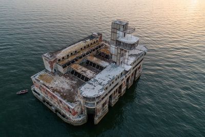 High angle view of ship in sea