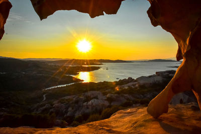 Scenic view of mountains against sky during sunset