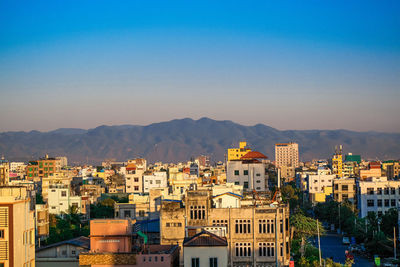 High angle view of townscape against sky mandalay myanmar 