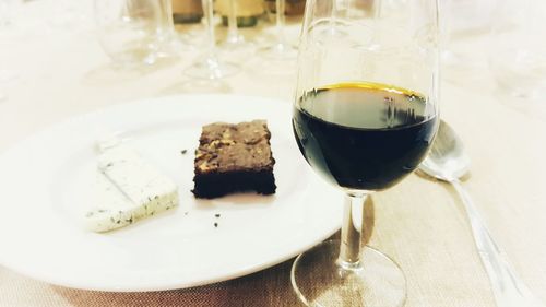 Close-up of drink served on table