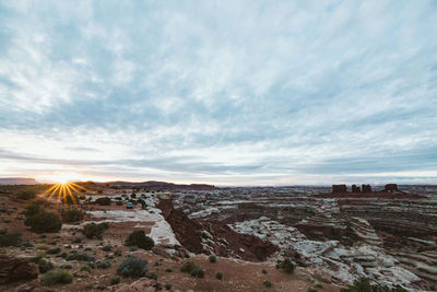 Sun comes up over the maze, part of the canyonlands national park utah