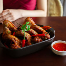 Close-up of food in plate on table