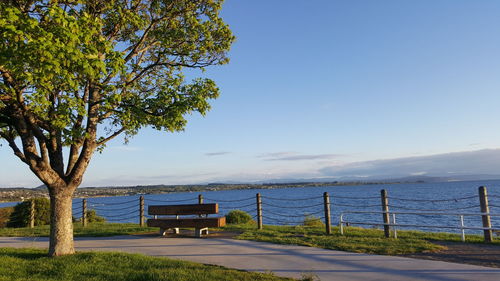 Scenic view of sea against blue sky