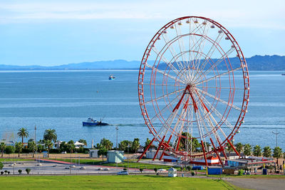 Aerial view of the ferris wheel of batumi city on the black sea coast, adjara region of georgia