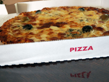 Close-up of pizza on table