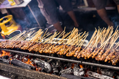 Close-up of meat on barbecue grill