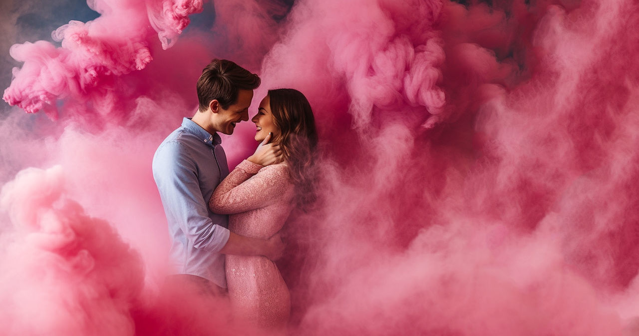 pink, romance, smoke, adult, two people, kissing, love, positive emotion, emotion, young adult, women, togetherness, men, person, embracing, indoors, happiness, red, nature