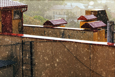 Houses in city during rainy season