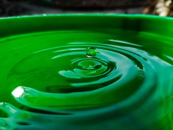 Close-up of drop falling on water