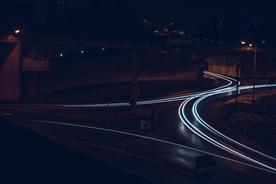 Light trails on road at night