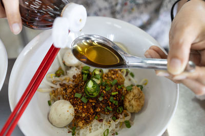 High angle view of food served in plate