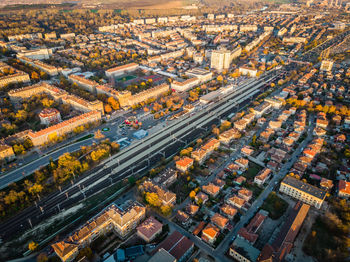 High angle view of street amidst buildings in city