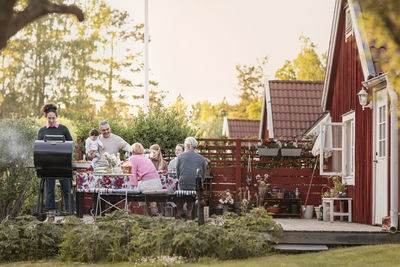 Family having meal in garden