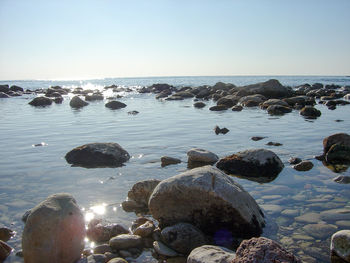 Scenic view of sea against clear sky