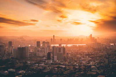 High angle view of cityscape against sky