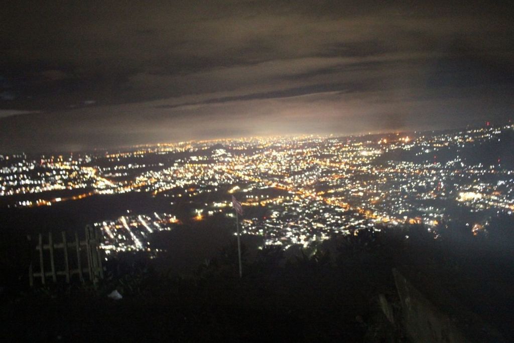 AERIAL VIEW OF ILLUMINATED CITYSCAPE AGAINST SKY