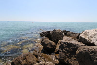 Scenic view of sea against clear sky