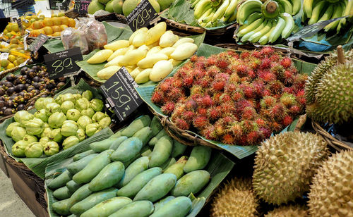 High angle view of fruits for sale in market
