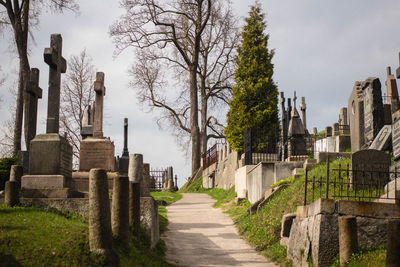 Low angle view of footpath at graveyard