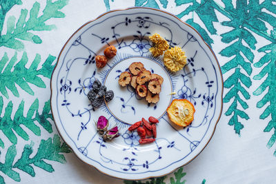 High angle view of food on table