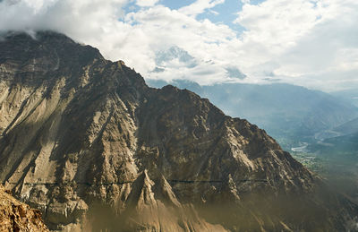 Panoramic view of mountain range against sky