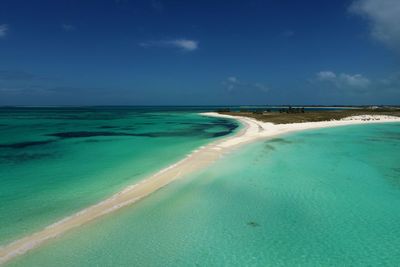 Scenic view of sea against blue sky