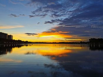 Scenic view of lake against sky during sunset