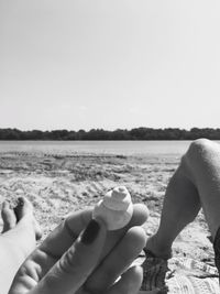 Low section of father and son at beach