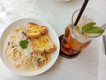 High angle view of food in glass on table