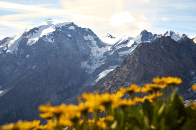 Scenic view of snowcapped mountains against sky