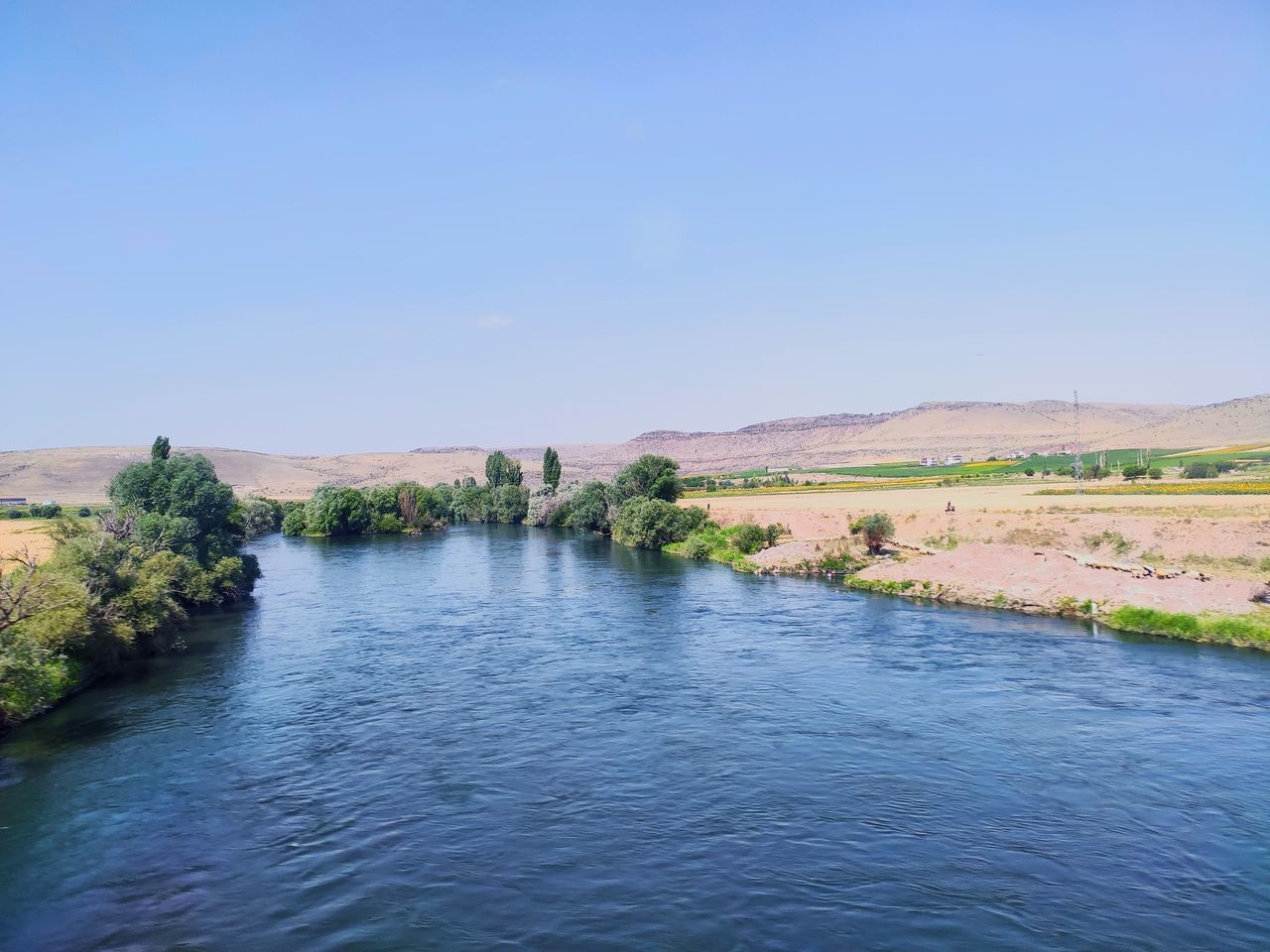 SCENIC VIEW OF RIVER AMIDST LANDSCAPE AGAINST CLEAR SKY