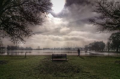 Empty bench in park