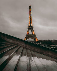 View of tower in city during rainy season