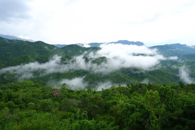 Scenic view of waterfall against sky