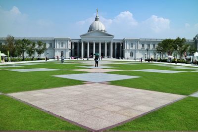 Lawn by chimei museum against sky